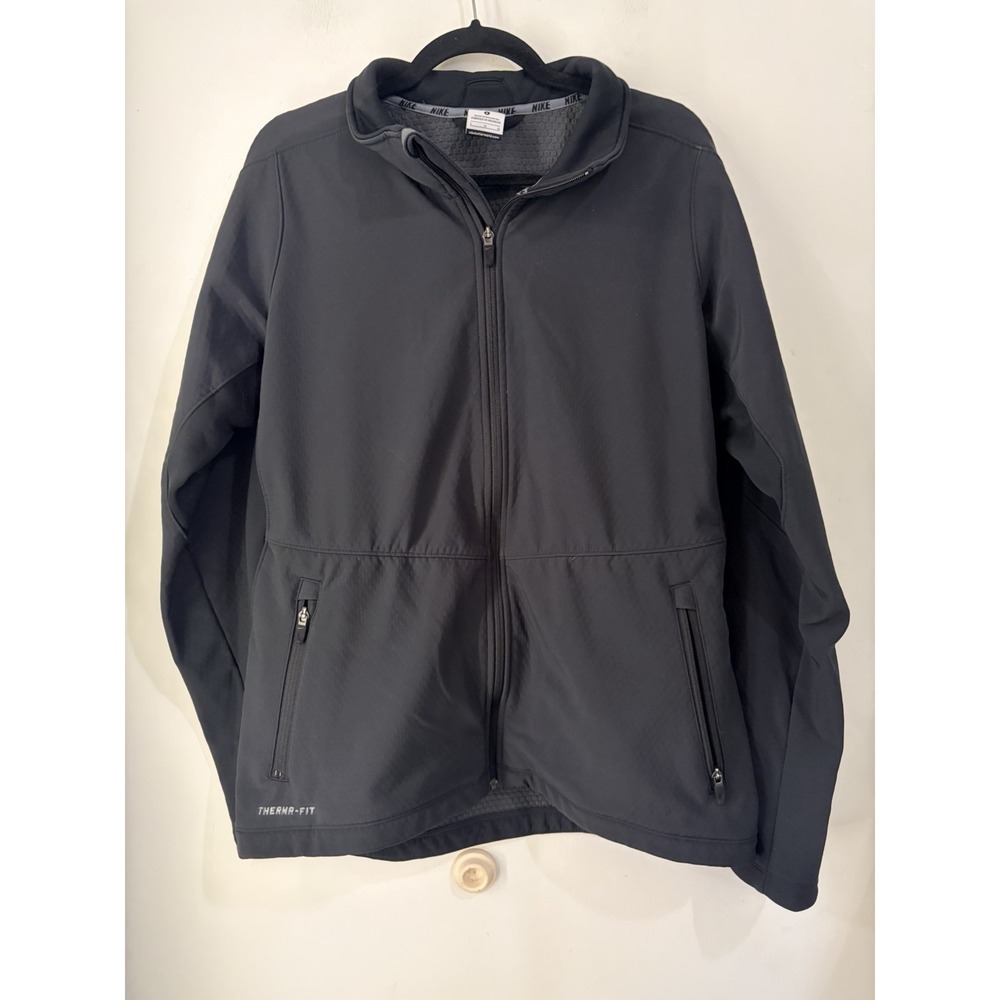 Nike Therma-FIT Black Full Zip Jacket‎ Women's Large Fleece Lined Soft Shell